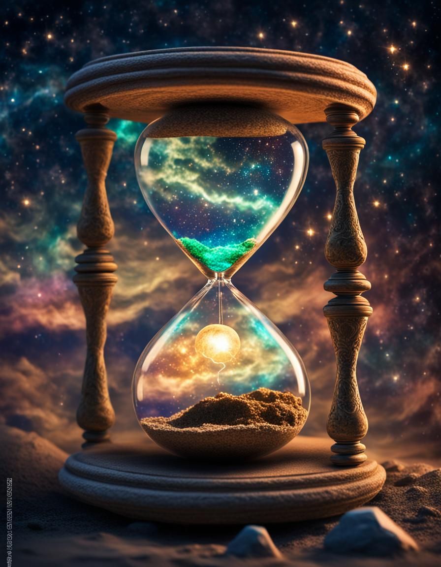 Astral Hourglass Suspended in Space with Lightning