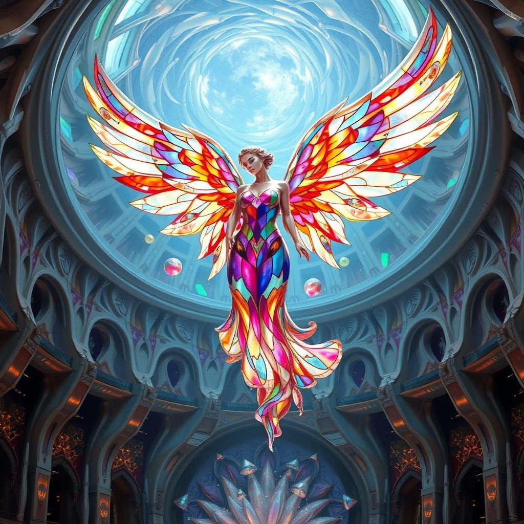 Ethereal Angel in Vibrant Stained Glass