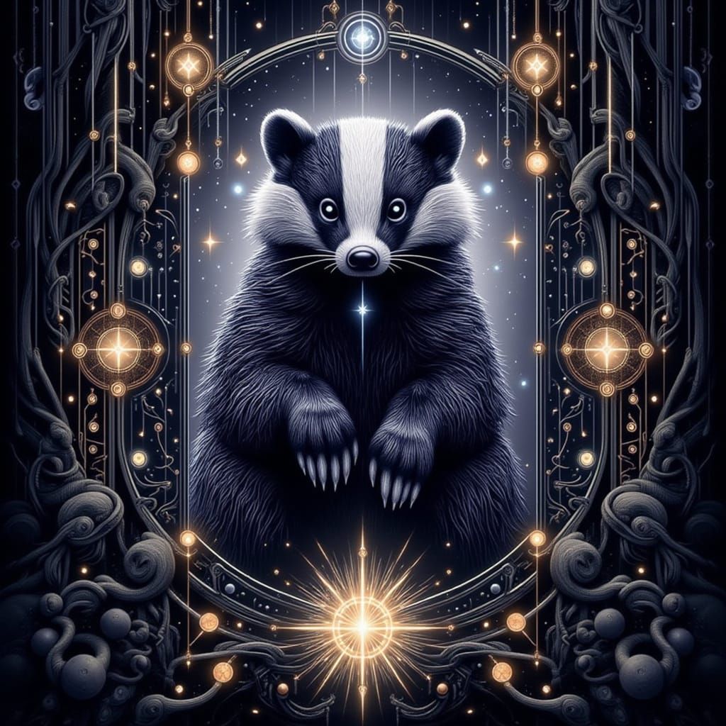 Surreal Bioluminescent Badger Emerges from Tarot Cards in a ...