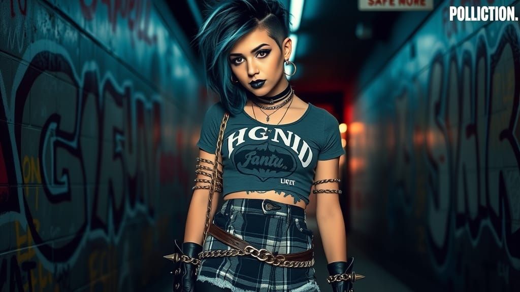 Edgy Punk Girl in Urban Cyberpunk Style