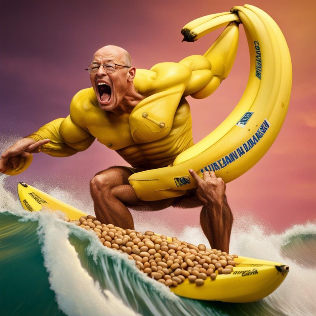A Banana Bodybuilder Surfing on a Turbulent Sea of Pork and Beans X