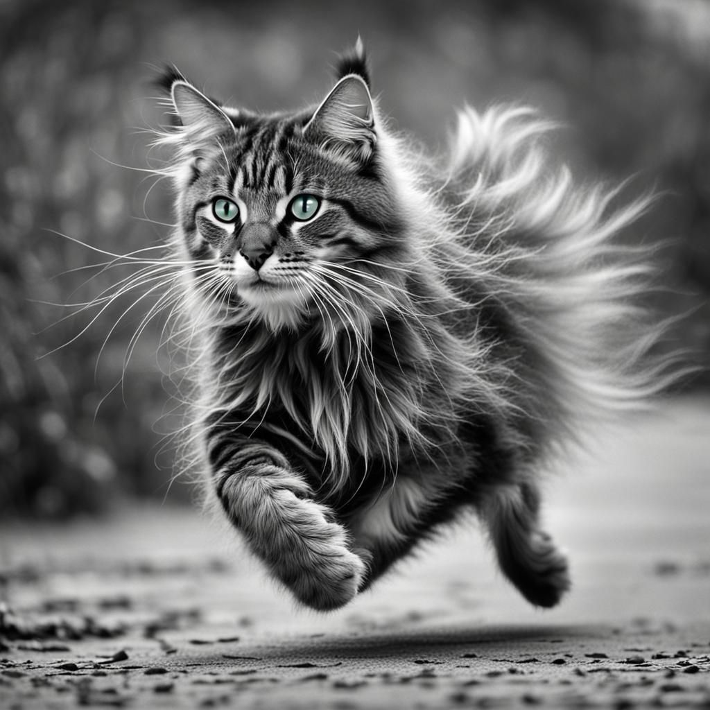 Dynamic Monochrome Running Cat Image