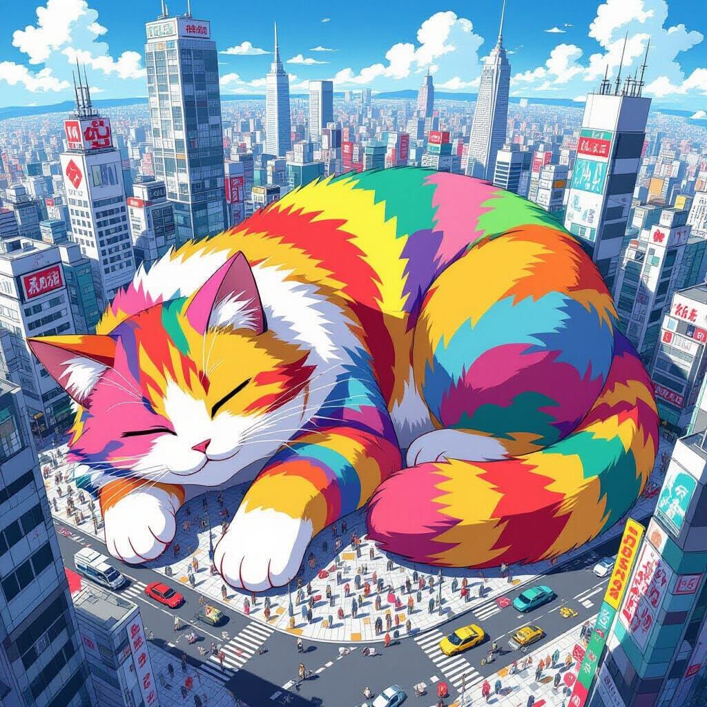 Giant Cat in Metropolis, Manga Style