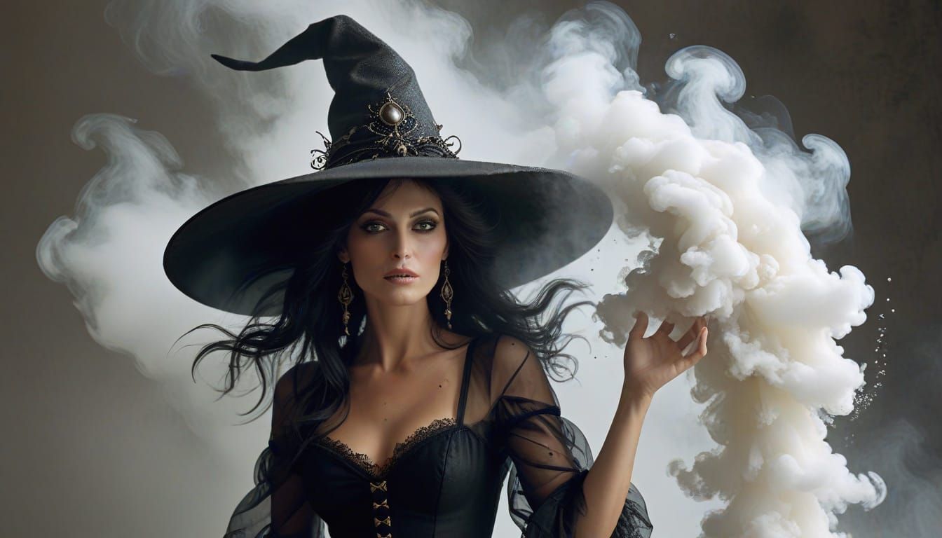 Witch Cleans House with Spell and Whimsical Hat