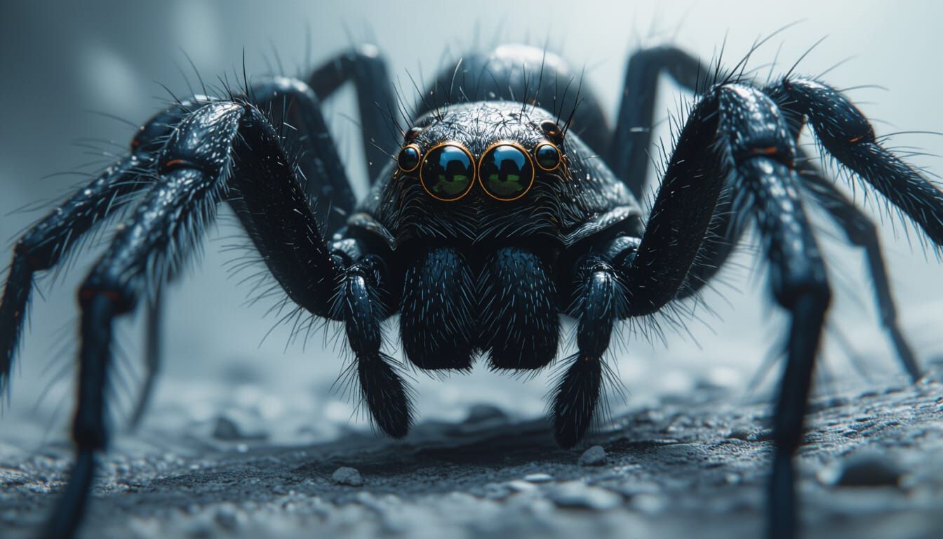 Hyperrealistic Close-Up of a Large Spider with Reflected Fea...
