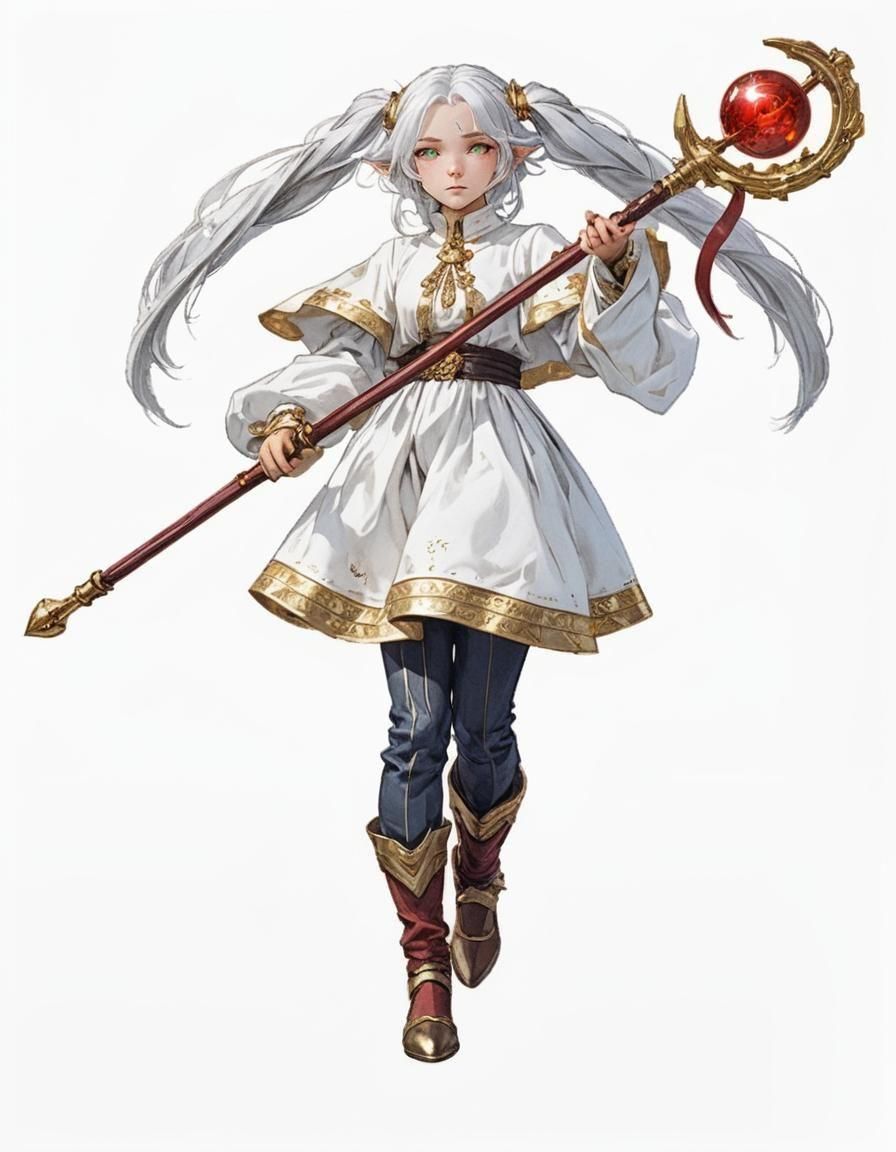 Elegant Elf with Magical Staff in Regal Dress