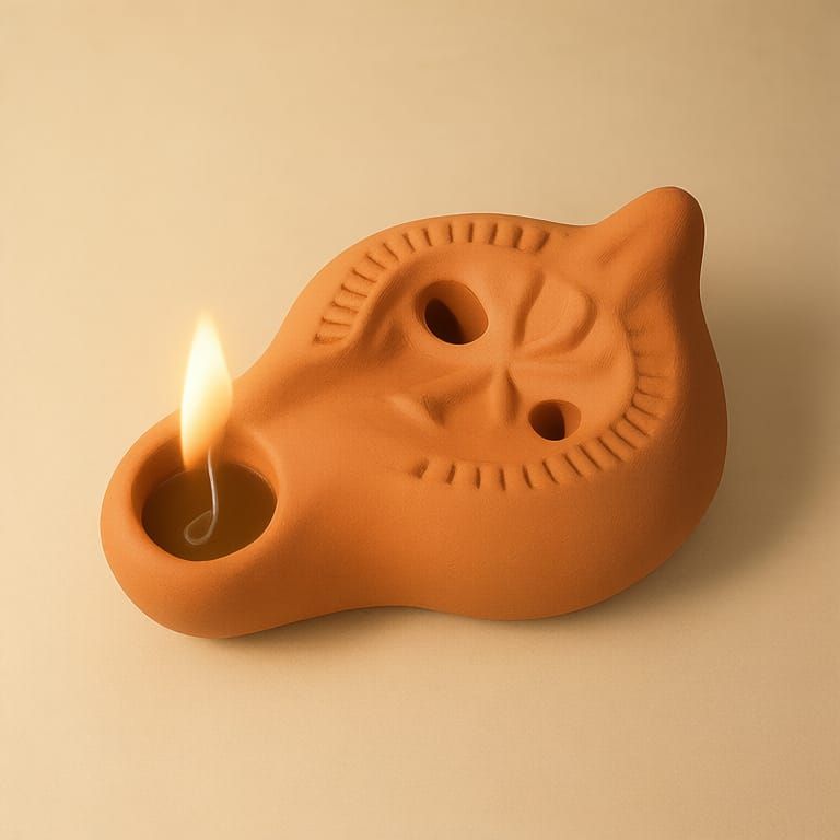 Ancient Terracotta Oil Lamp with Soft Flame
