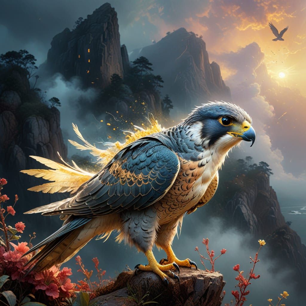 Golden Sunrise Peregrine Falcon Masterpiece