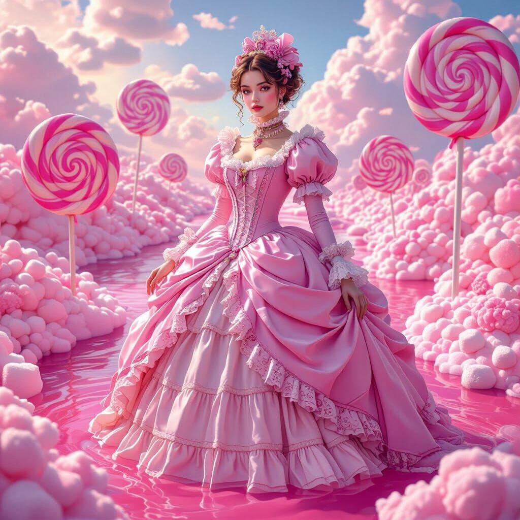 Young Woman in Victorian Gown in Dreamscape