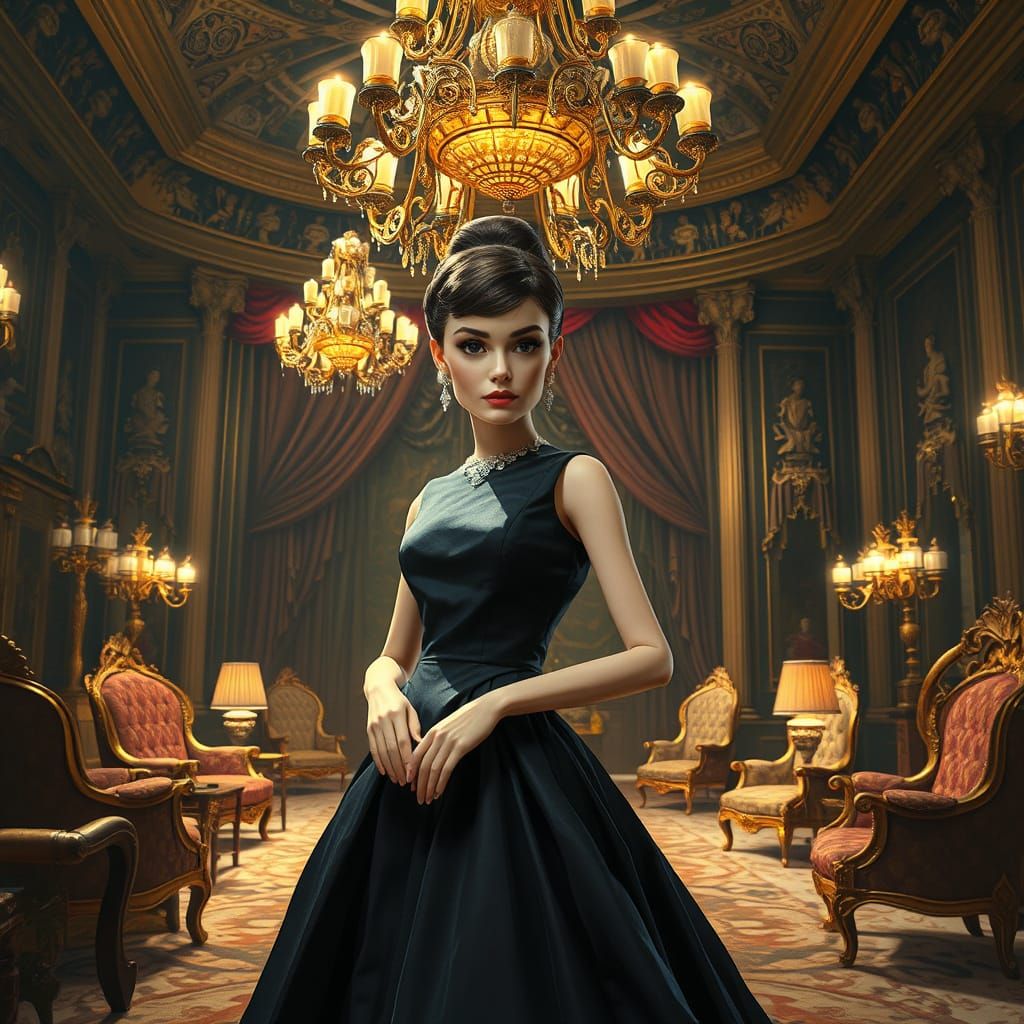 Luxurious Audrey Hepburn Doll in Opulent 19th-Century Ballro...