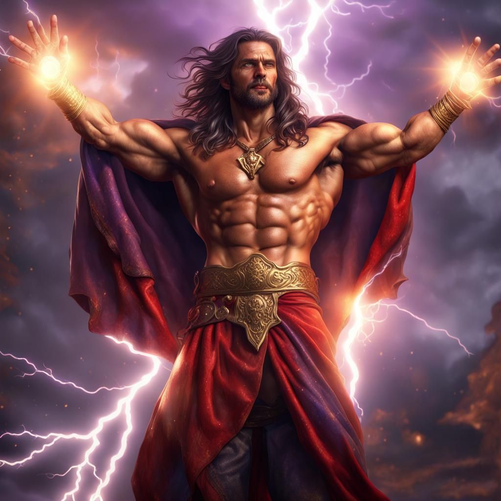 Powerful Roma Man Conjures Lightning, Dark Fantasy Art