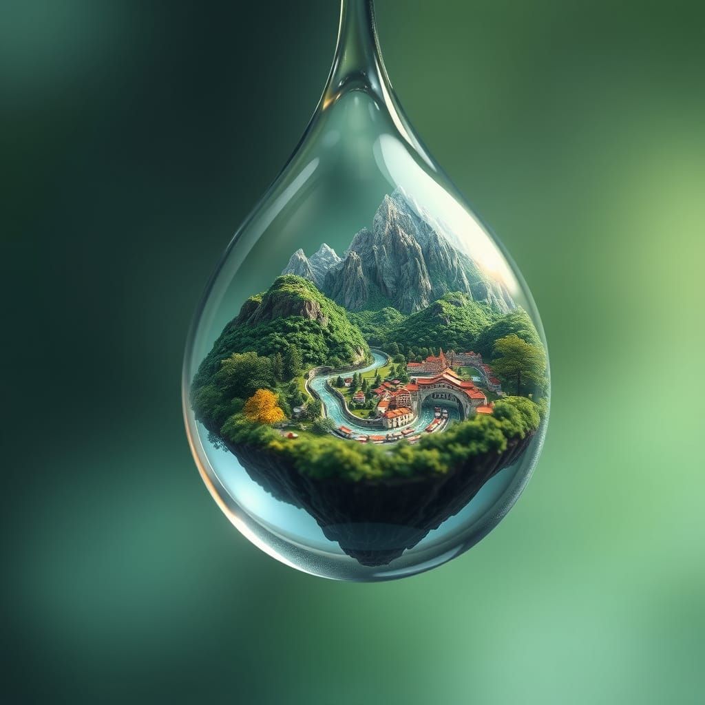 Miniature World Inside a Water Drop: Digital Art