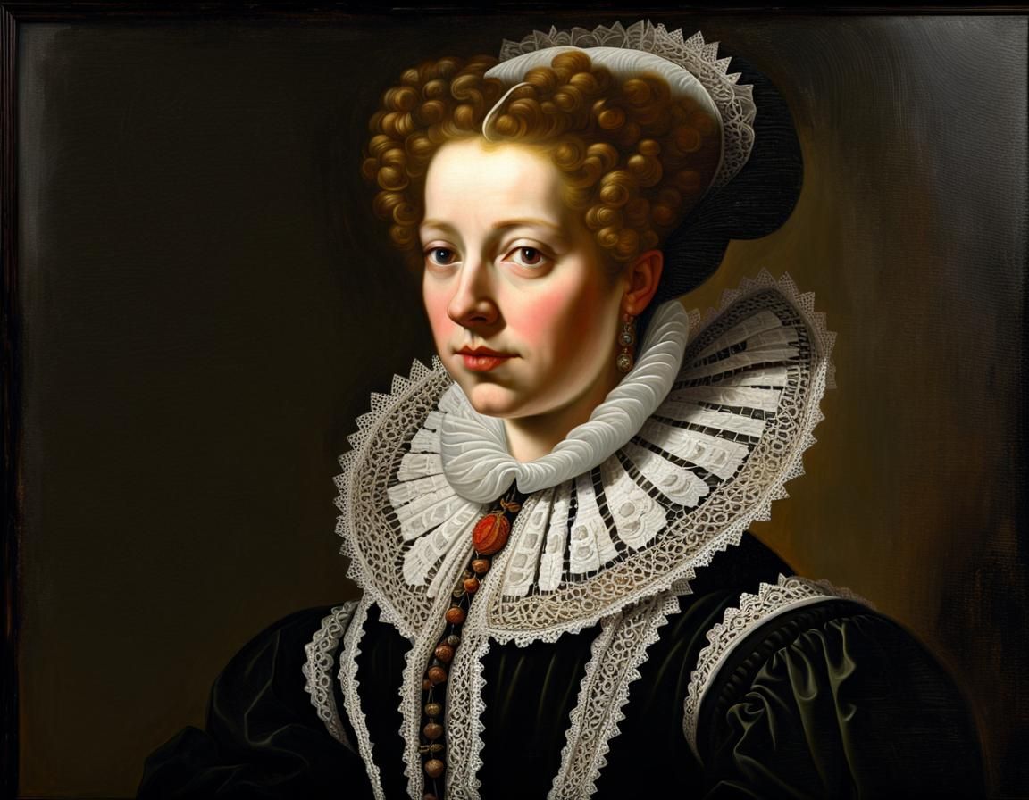 17th Century Painting of a Dutchess wearing a Lace Collar.