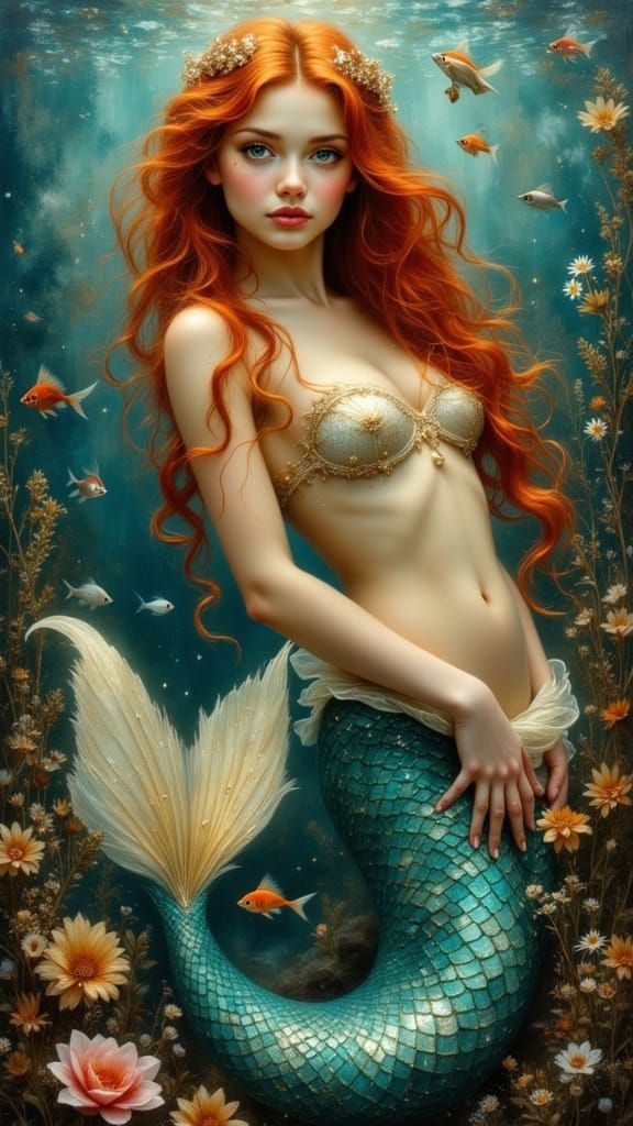 Pre-Raphaelite Mermaid in an Oil Painting