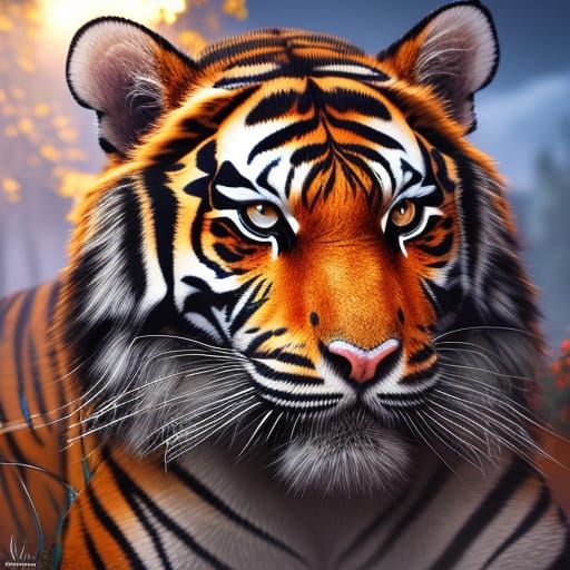 Floral Tiger in Hyperrealistic Detailed Matte Painting