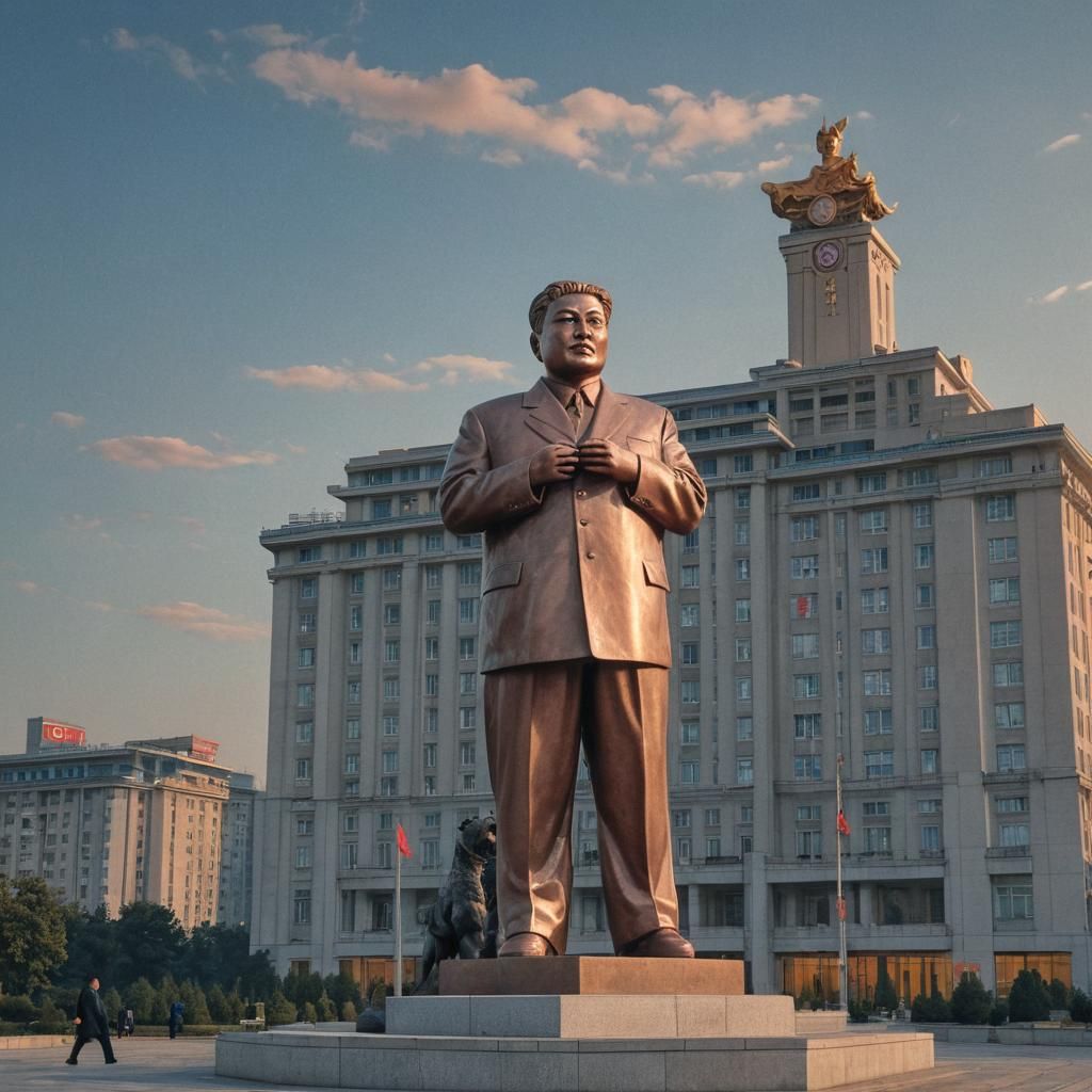 Pyongyang Cityscape at Dusk in Hyperrealistic Style