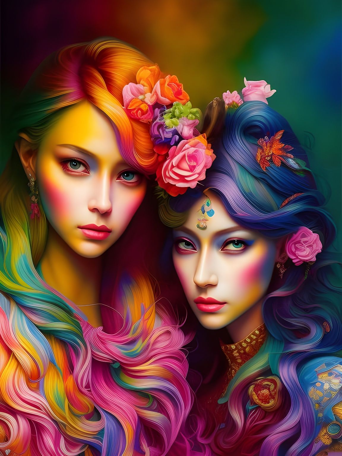 Rainbow Princess Portrait in Hyperrealistic Style