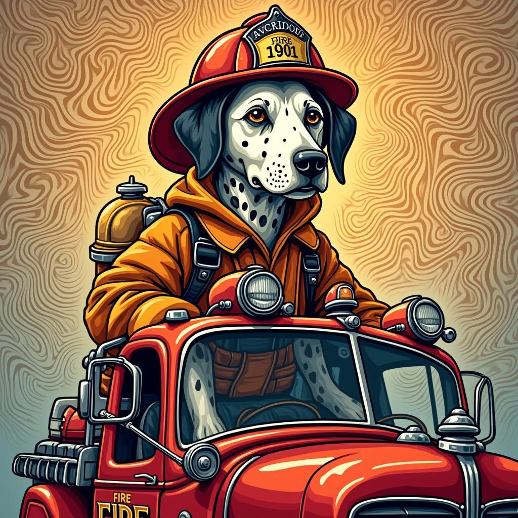 dalmatian on a fire engine