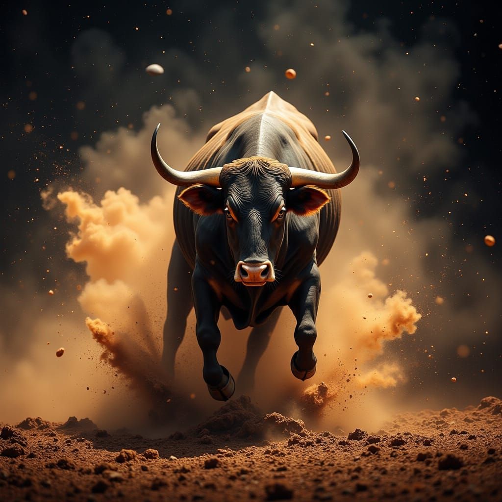 Toro Bravo: Cinematic Bull Charging in Epic Film Still