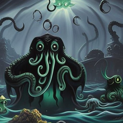 Funny Cthulhu in Pijamas: Gothic Horror Art