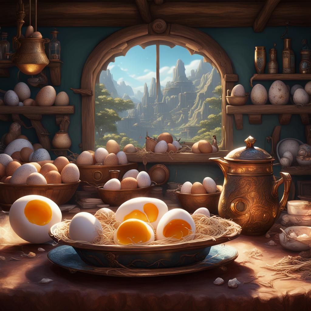 Surreal Eggs in a Fantastical Digital Painting