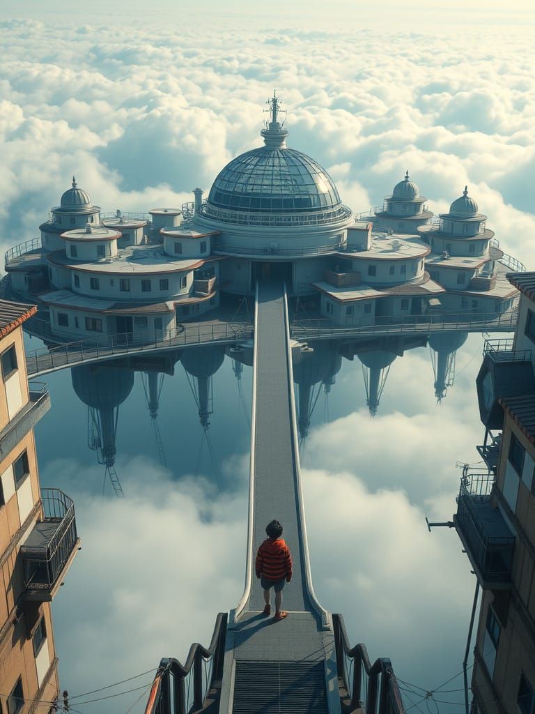 Floating City with Observatory in Volumetric Lighting