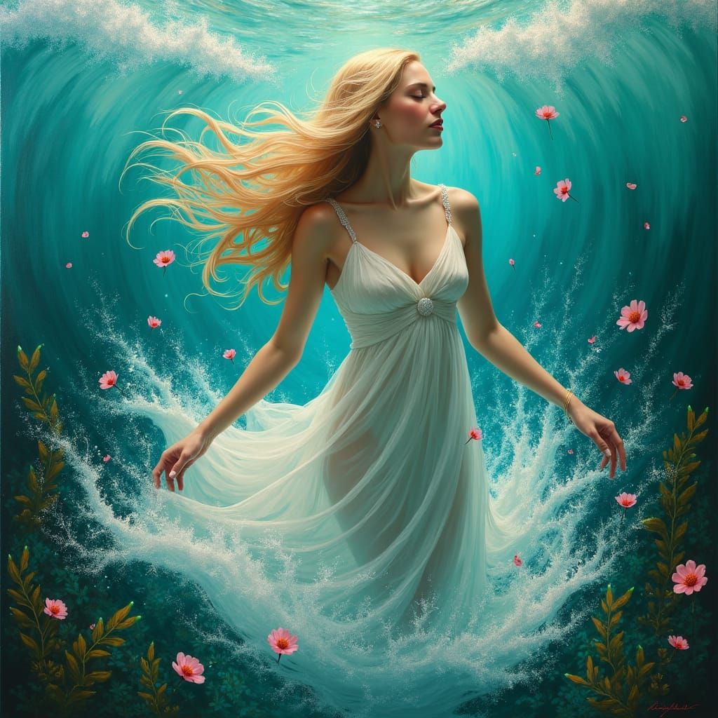 Venus Emerges from Sea in Pop Surrealist Style