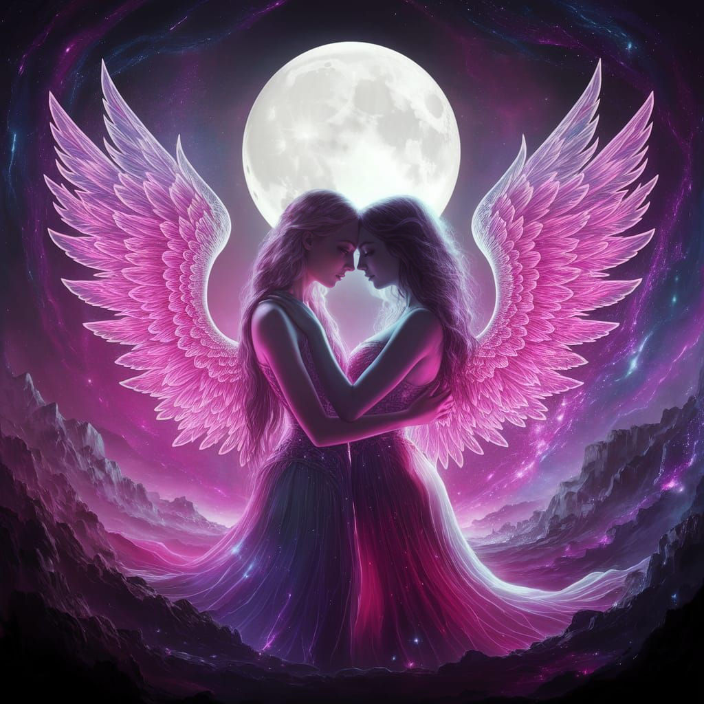 Celestial Embrace in Neon Tapestry