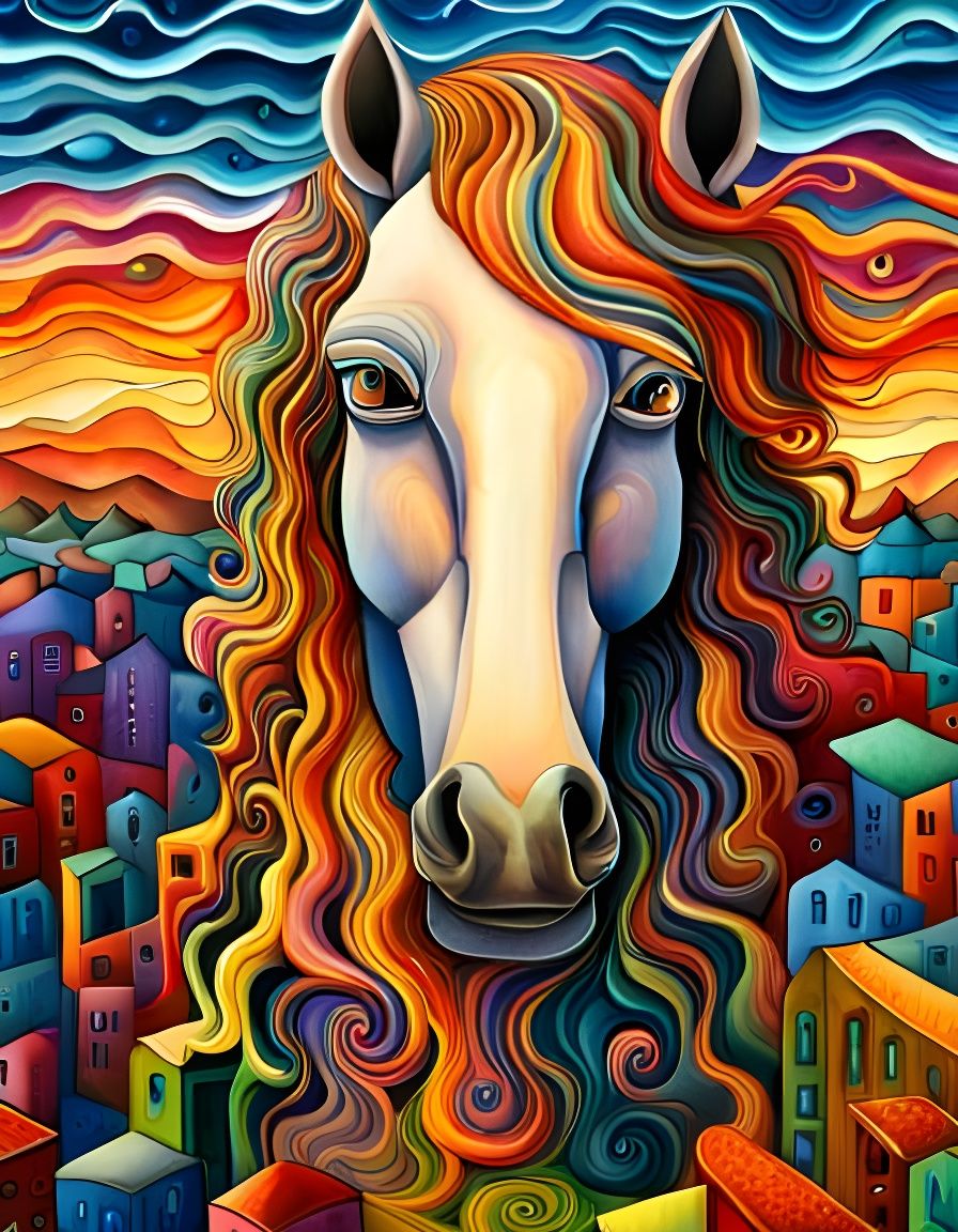 Vibrant Patchwork Cubist Horse