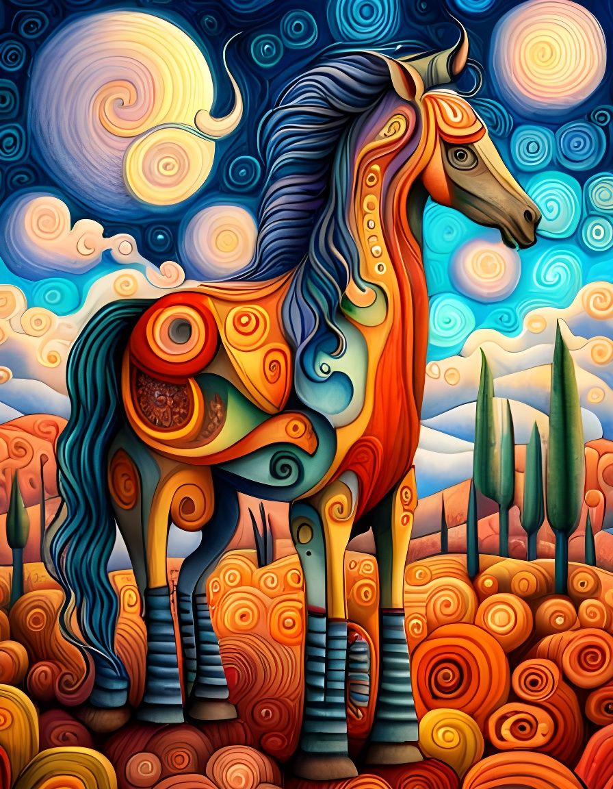 Cubist Aquarelle of a Happy Horse