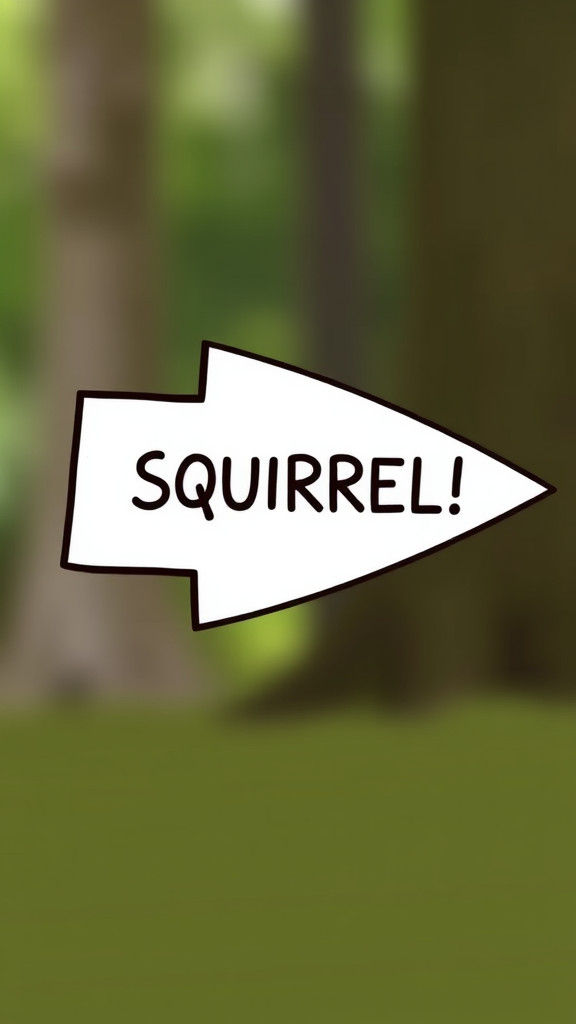 Cartoon Arrow with "SQUIRREL!" Message