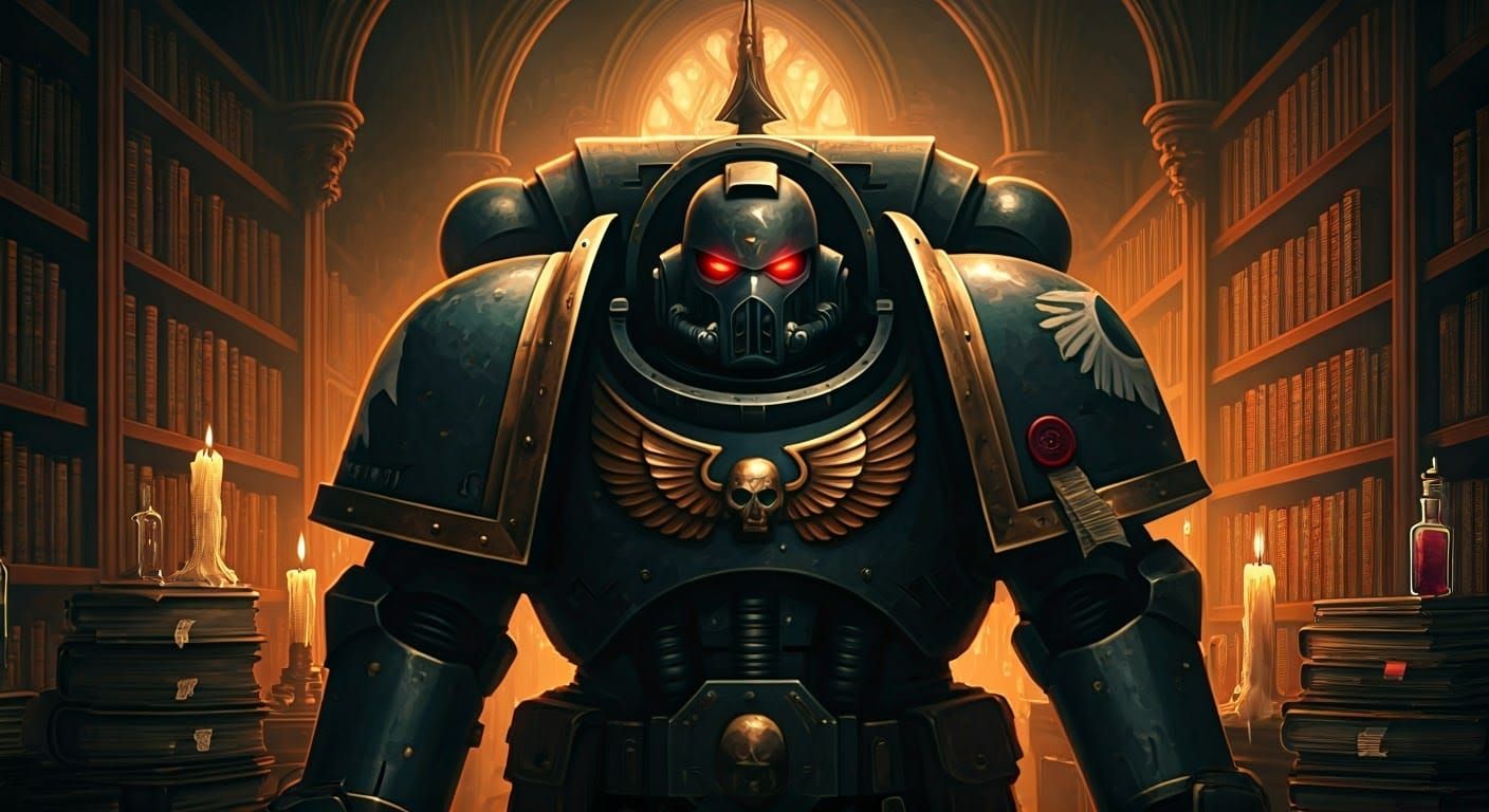 Space Marine Apothecary Portrait in Mystical Library