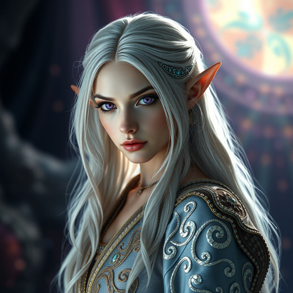 Fantasy Elf Sorceress Portrait in Art Nouveau Style