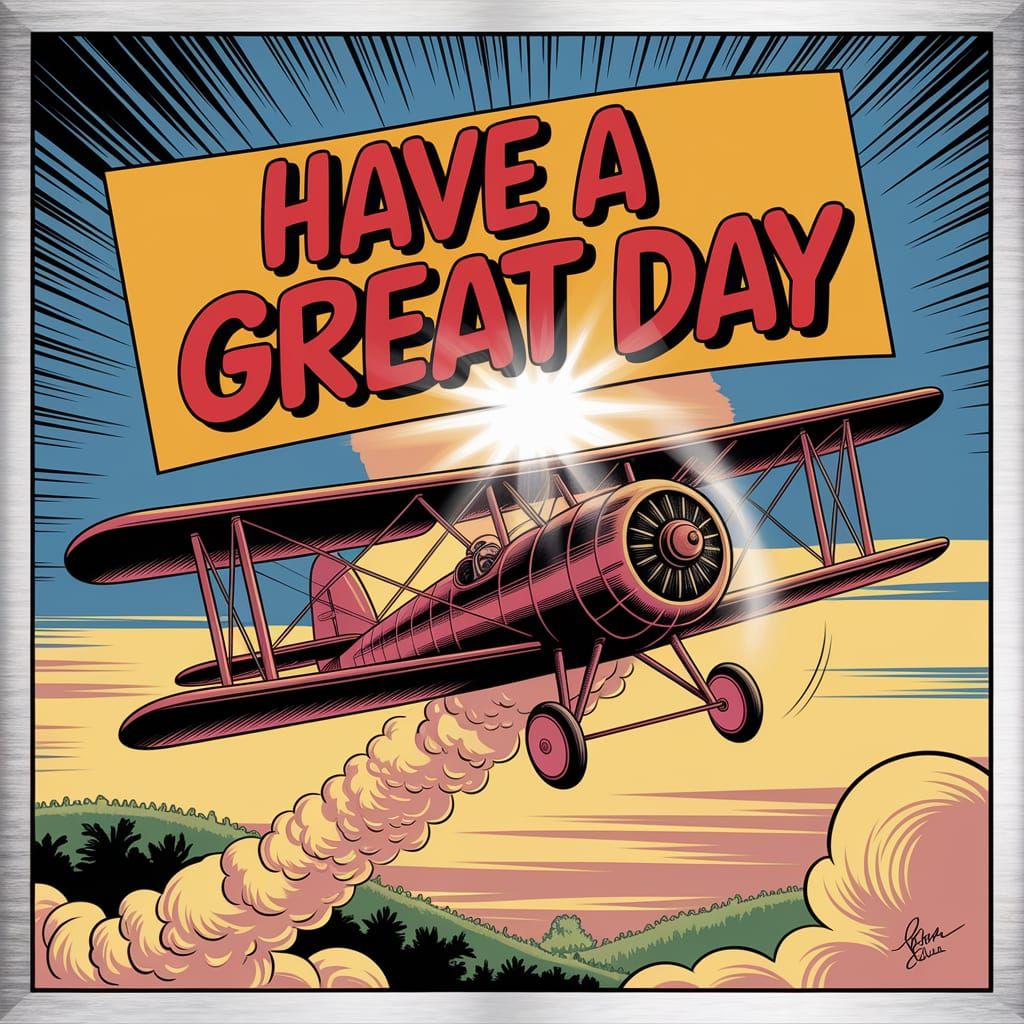 Vintage Biplane Banner in Comic Book Art Style