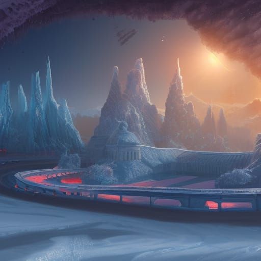 Frozen Racetrack in Detailed Matte Painting Style