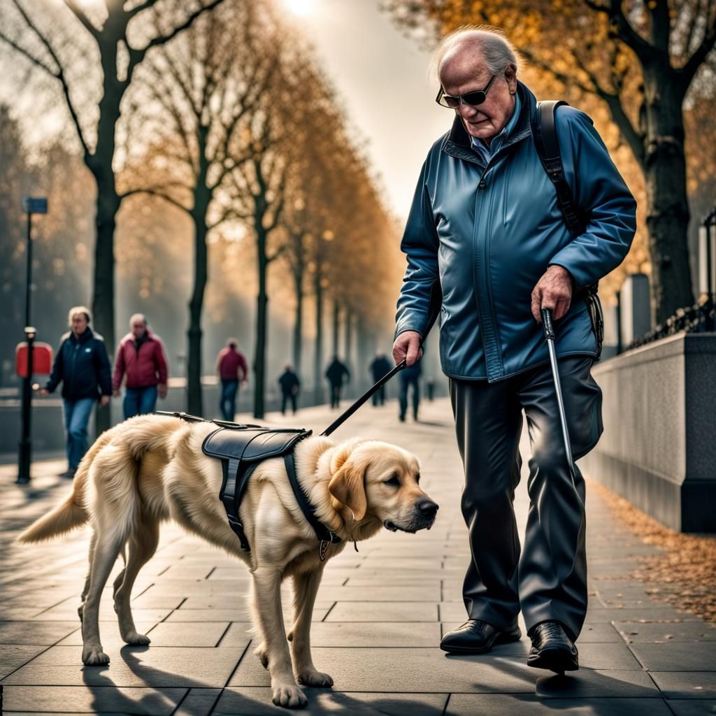 Guide Dog Helping Blind Man: Hyperrealistic Image