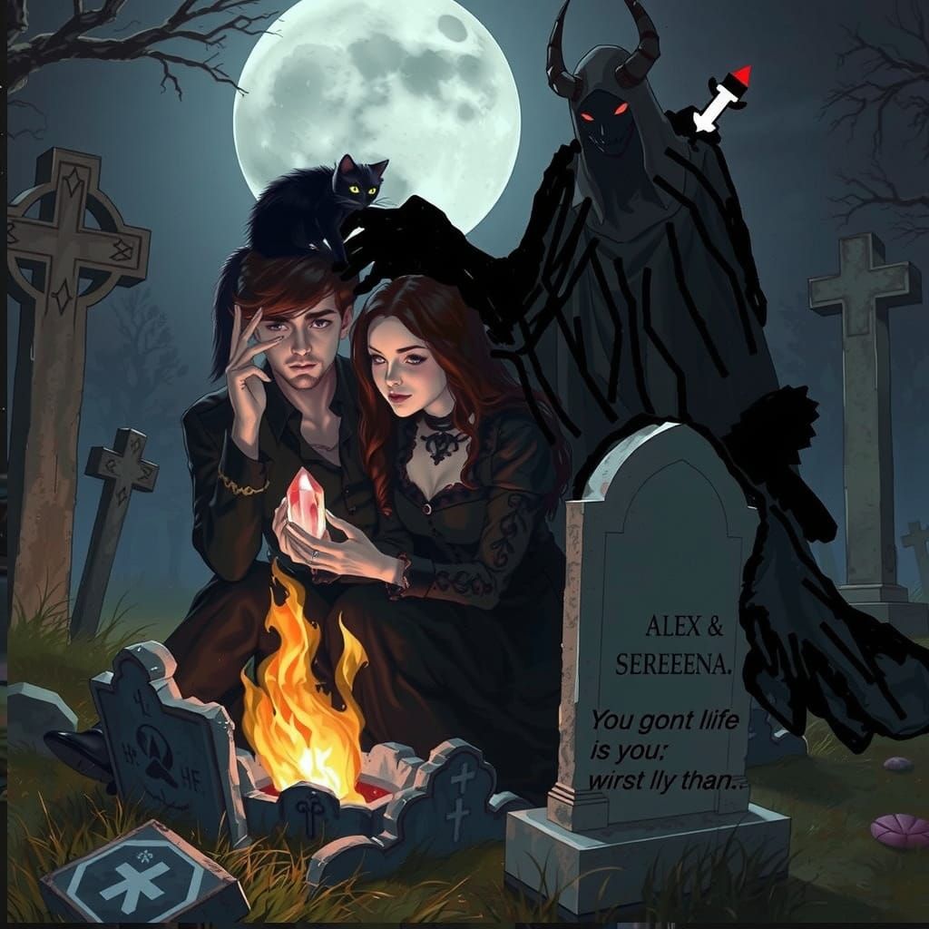 Moonlit Cemetery Scene in Gothic Style