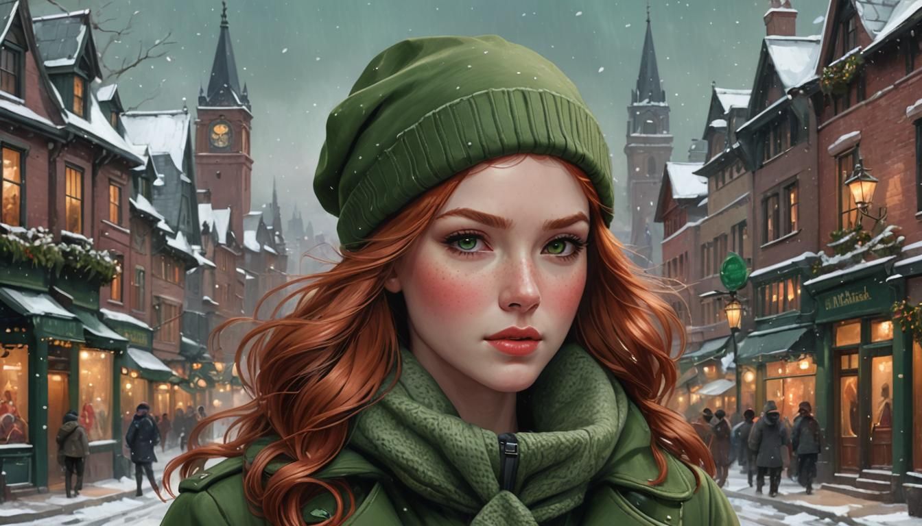 Festive Winter Portrait in Digital Painting Style