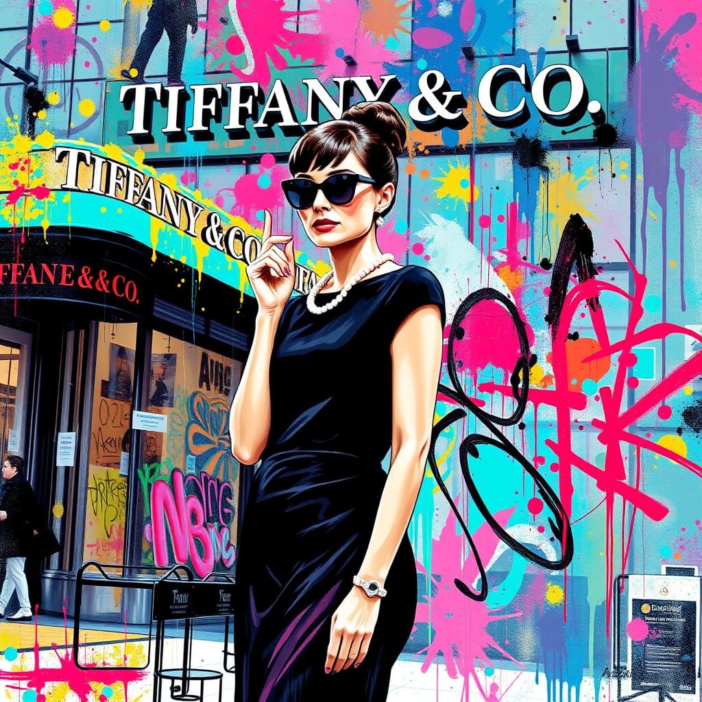Elegant Street Art Audrey Hepburn in Tiffany's
