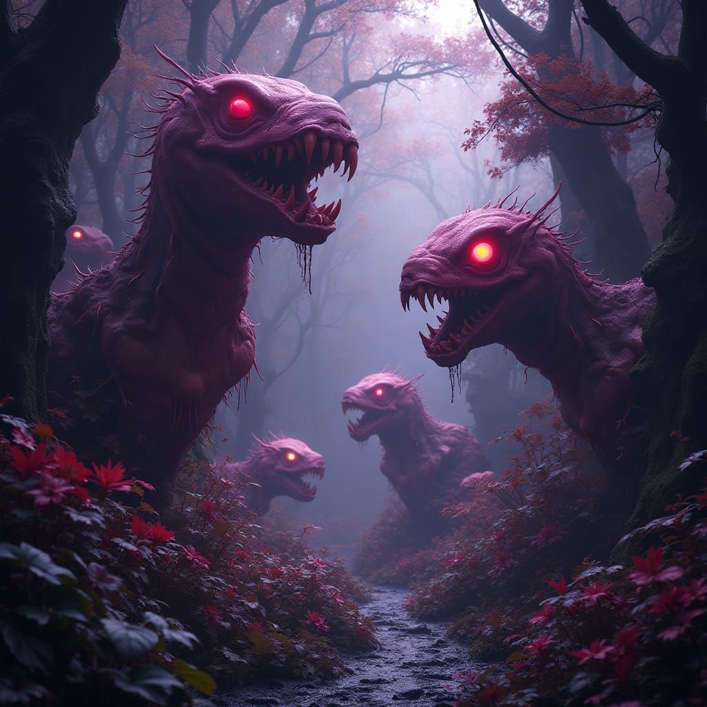 Carnivorous Flora in Dark Fantasy Garden: Digital Art