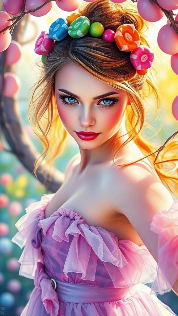 Fairy Dances in Candy Forest, Watercolor Portrait