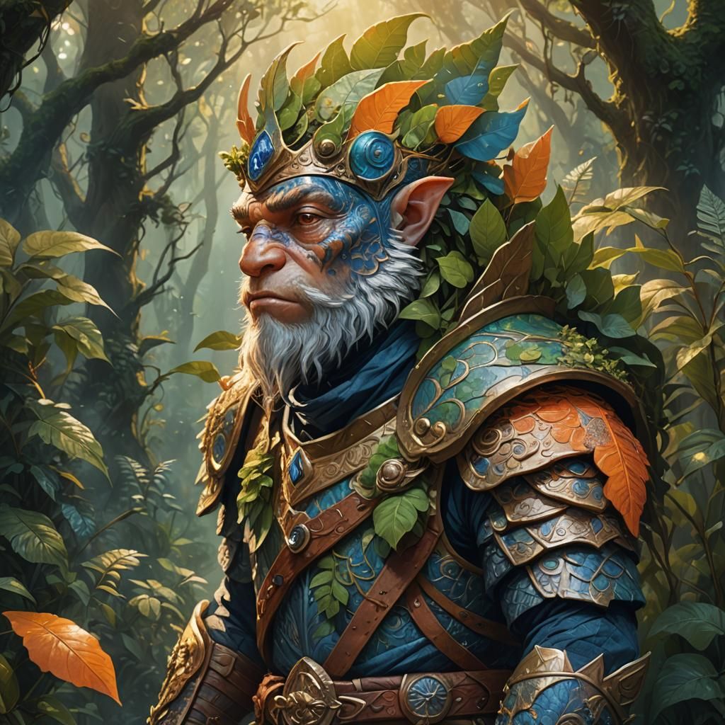 Regal Chameleon Gnome King in Forest Concept Art