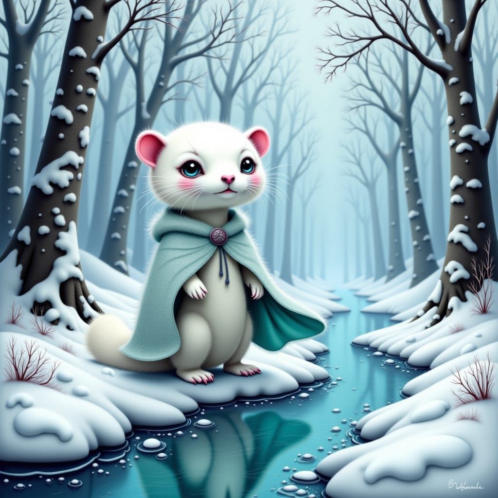 Icy Stoat in Winter Wonderland: Ethereal Landscape