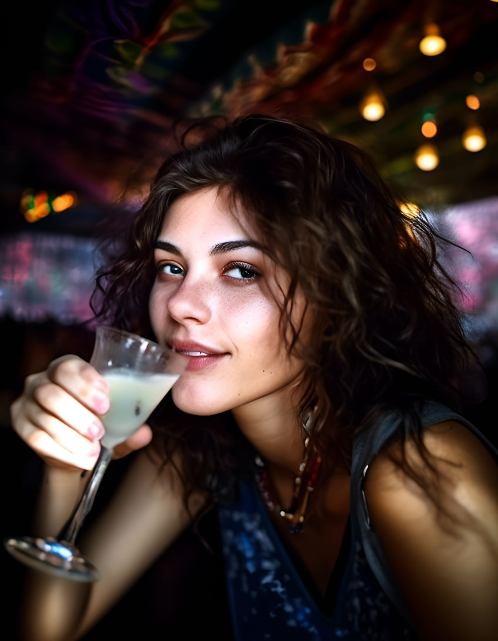 Hyperrealistic News Woman at Drinks with Boyfriend