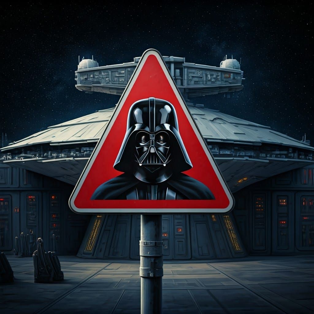 Darth Vader Road Sign in Moebius-Inspired Oil Painting