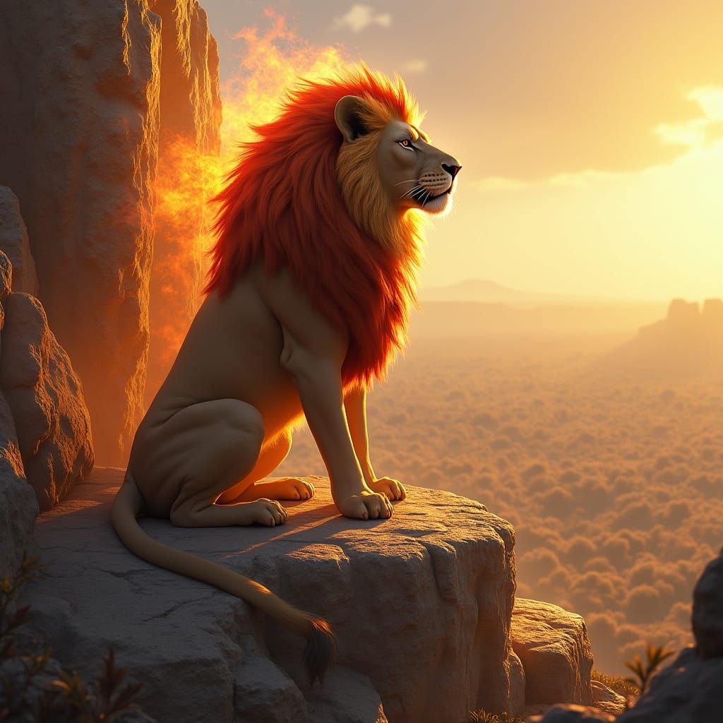 Fiery Lion King on Savannah Throne