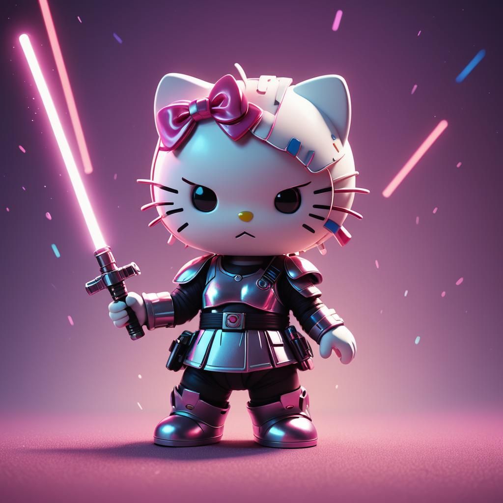 Hello Kitty Wielding Lightsaber in Pixar-Disney Style