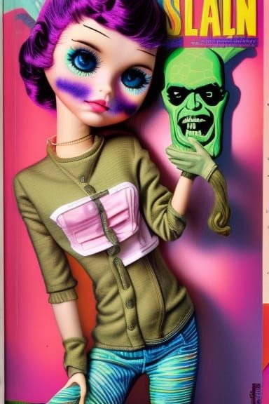 Blythe Doll as Frankenstein on Vintage Magazine Cover
