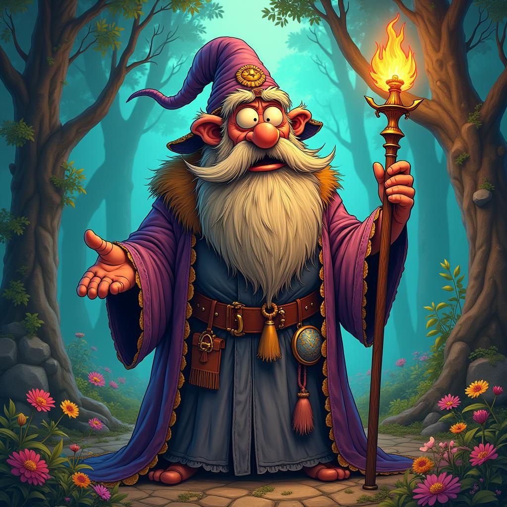 Mr. Natural as Wizard in Grotesque Whimsical Style