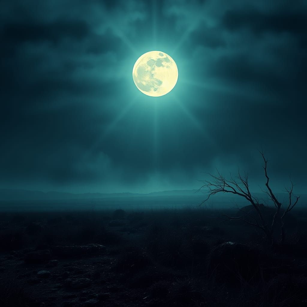 Mystical Moonlit Landscape in Hyperreal HDR